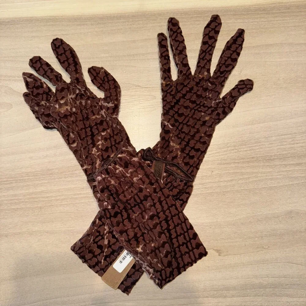NWT SKIMS Chestnut Brown Velvet Monogram Long Gloves Women's Small S